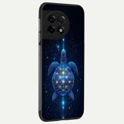  Crimson Blue Turtle back cover For OnePlus 11R slim fit glass case with vibrant aesthetic design