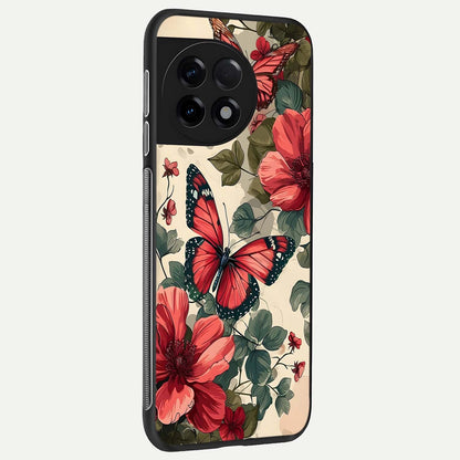  Crimson Butterfly Garden back cover For OnePlus 11R slim fit glass case with vibrant aesthetic design