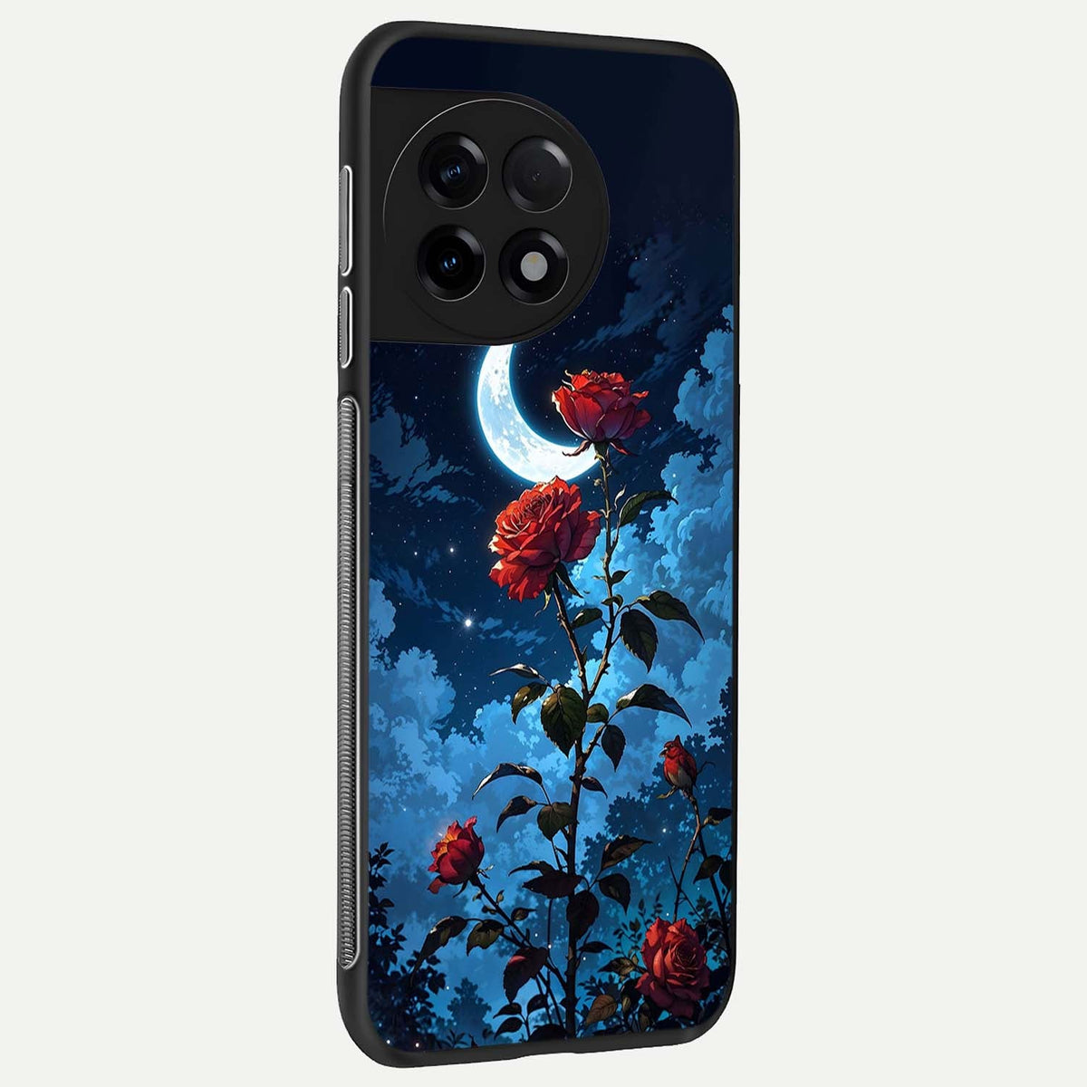  Crimson Rose Moon back cover For OnePlus 11R slim fit glass case with vibrant aesthetic design