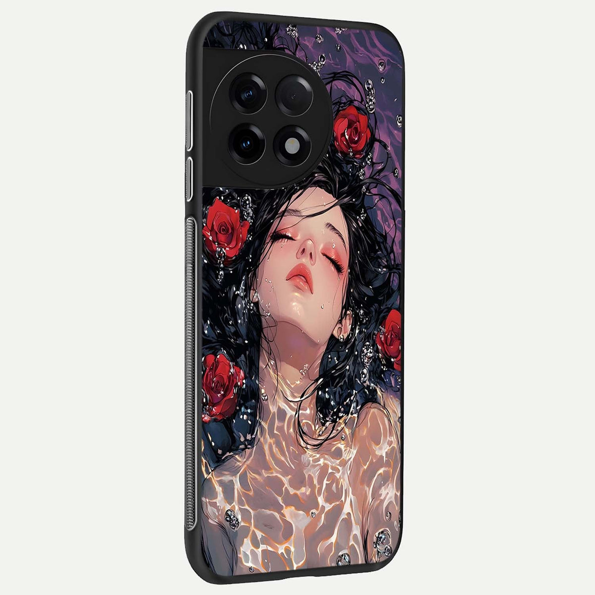  Crimson Rose Serenity back cover For OnePlus 11R slim fit glass case with vibrant aesthetic design