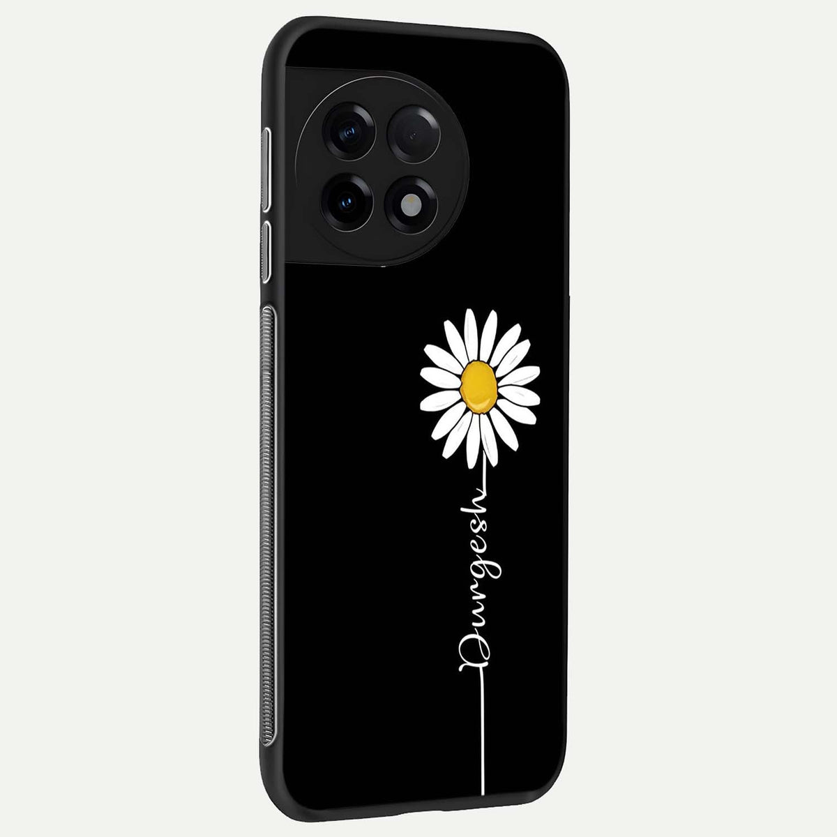  Custom Name White Flower back cover For OnePlus 11R slim fit glass case with vibrant aesthetic design