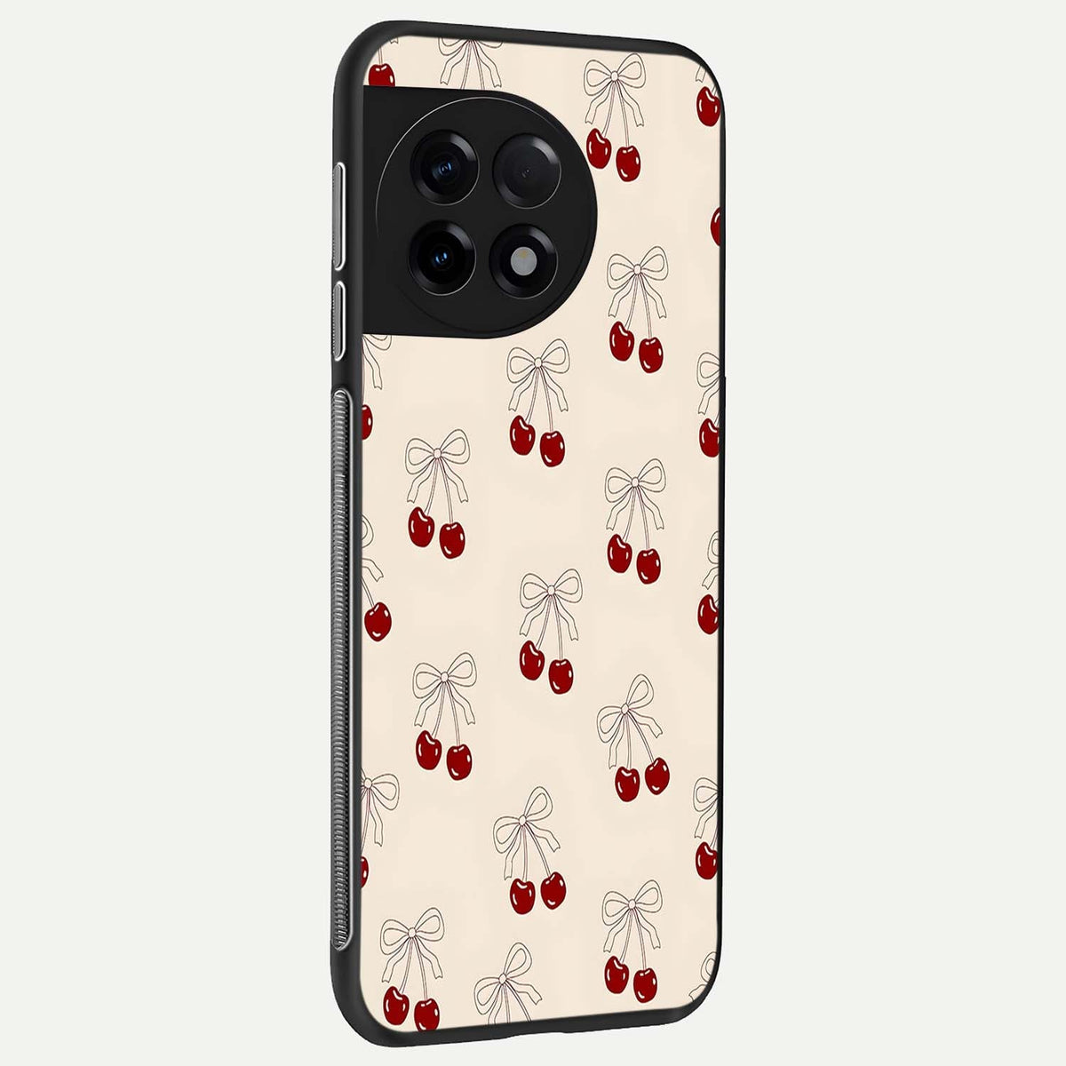  Cute Cherry Pattern back cover For OnePlus 11R slim fit glass case with vibrant aesthetic design