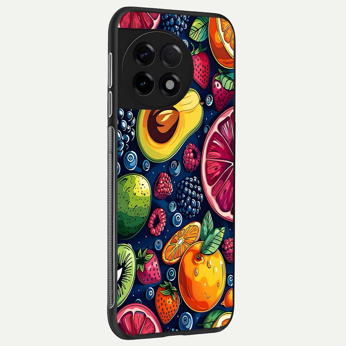  Cute Fruits Art back cover For OnePlus 11R slim fit glass case with vibrant aesthetic design