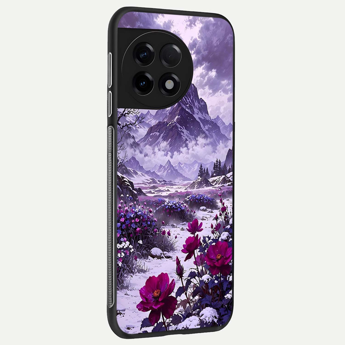  Flower Mountain View back cover For OnePlus 11R slim fit glass case with vibrant aesthetic design