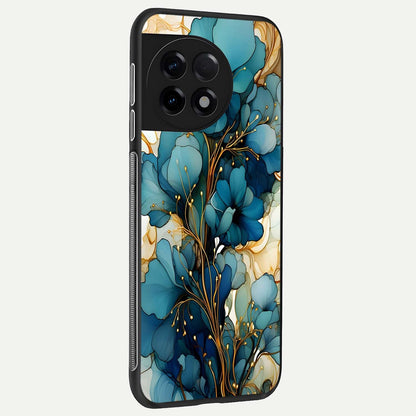  Golden Bloom Symphony back cover For OnePlus 11R slim fit glass case with vibrant aesthetic design