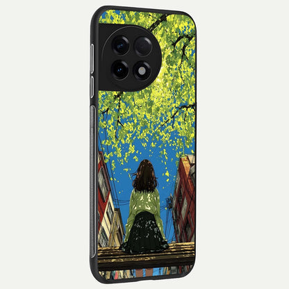  Golden Leaves Glow back cover For OnePlus 11R slim fit glass case with vibrant aesthetic design