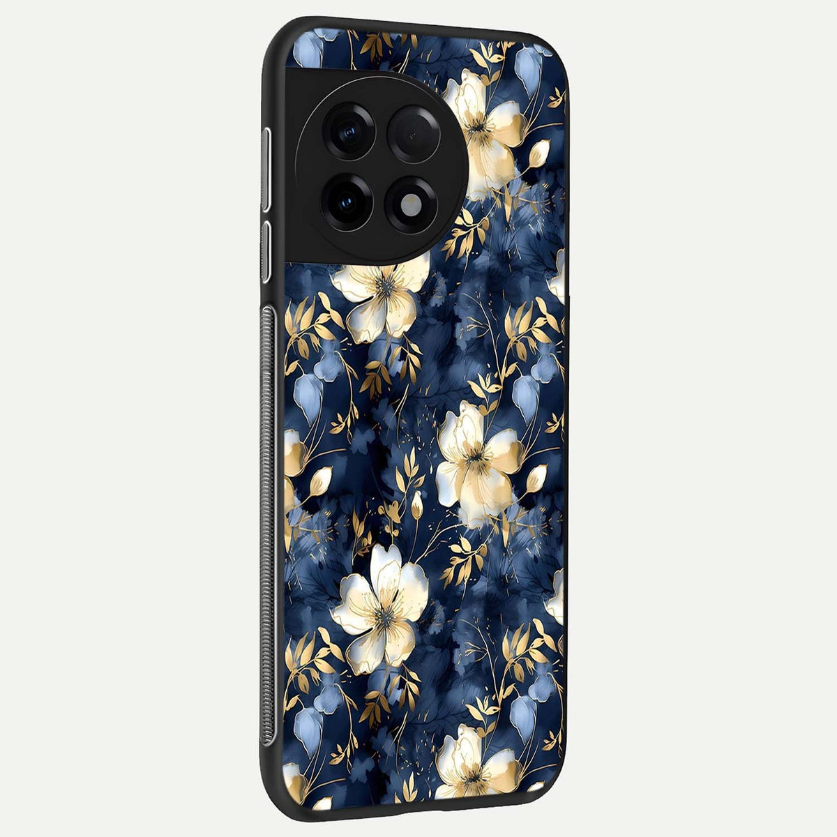  Golden Midnight Bloom back cover For OnePlus 11R slim fit glass case with vibrant aesthetic design