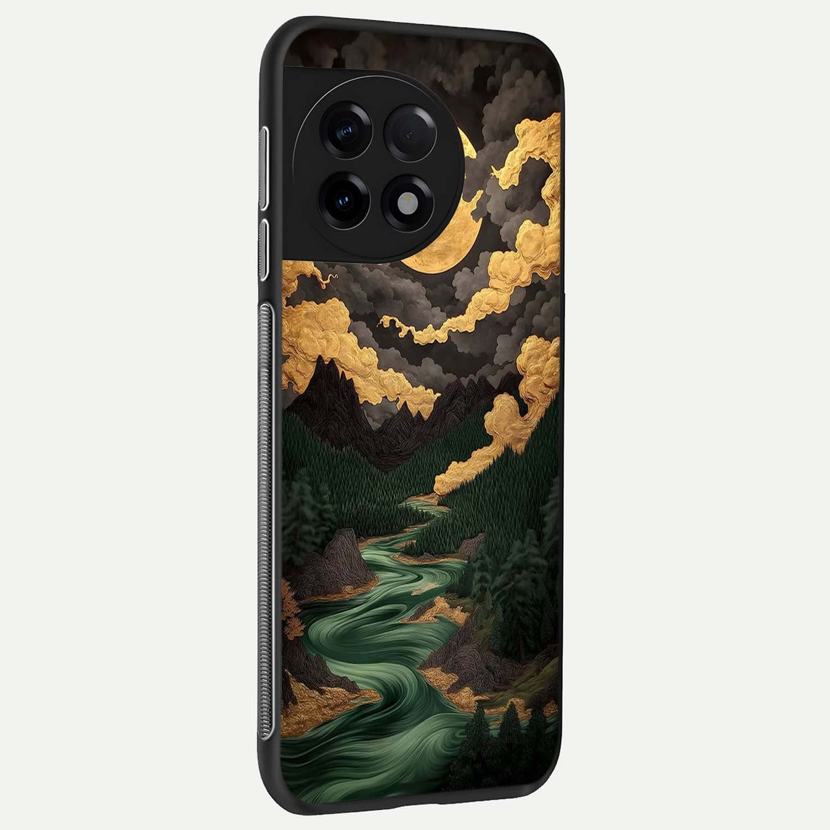  Golden River Moon back cover For OnePlus 11R slim fit glass case with vibrant aesthetic design