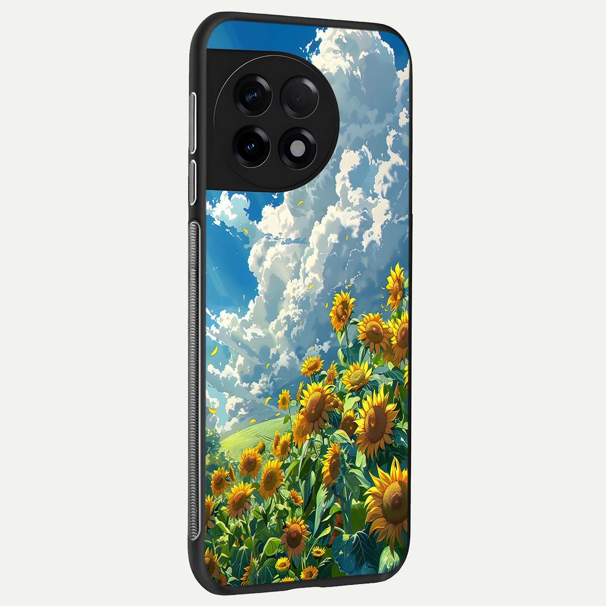  Golden Sun Glory back cover For OnePlus 11R slim fit glass case with vibrant aesthetic design