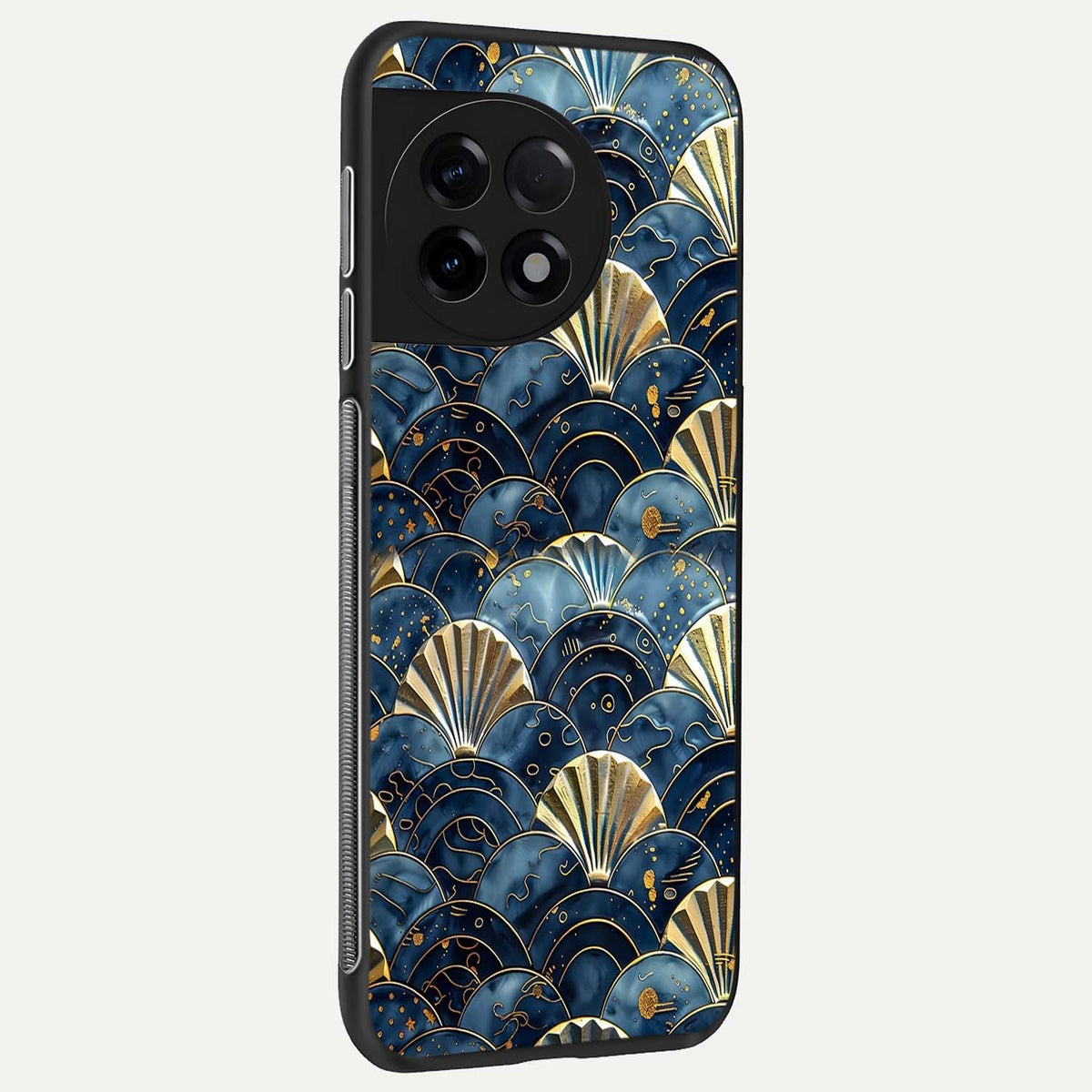  Golden Wave Luxe back cover For OnePlus 11R slim fit glass case with vibrant aesthetic design