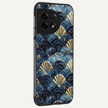  Golden Wave Luxe back cover For OnePlus 11R slim fit glass case with vibrant aesthetic design