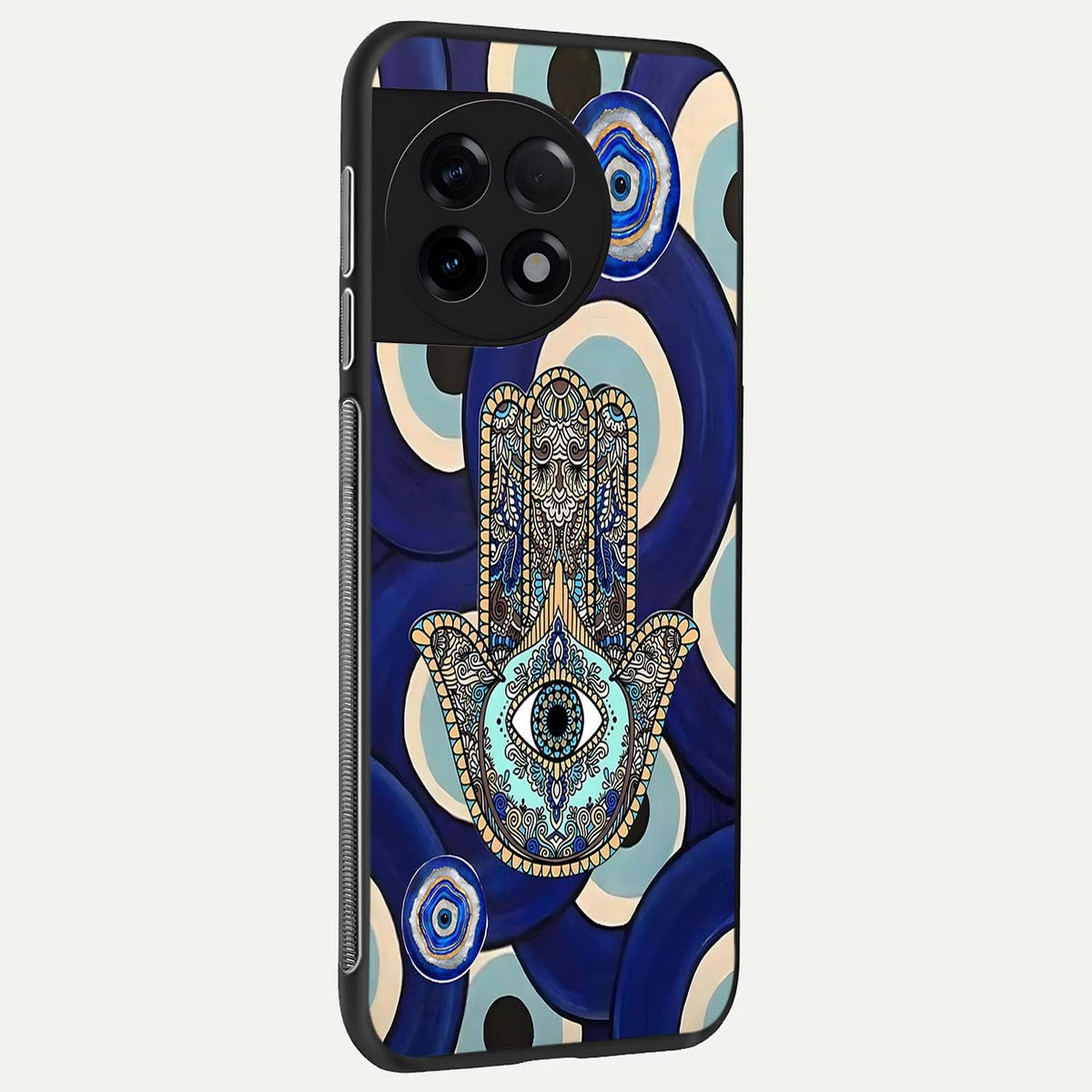  Hamsa Divine Guard back cover For OnePlus 11R slim fit glass case with vibrant aesthetic design