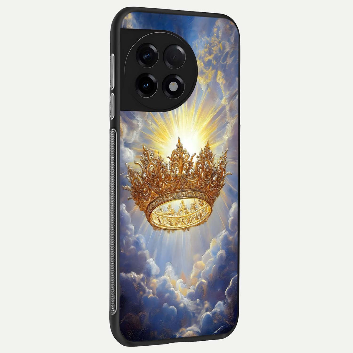  Heavenly Crown Light back cover For OnePlus 11R slim fit glass case with vibrant aesthetic design