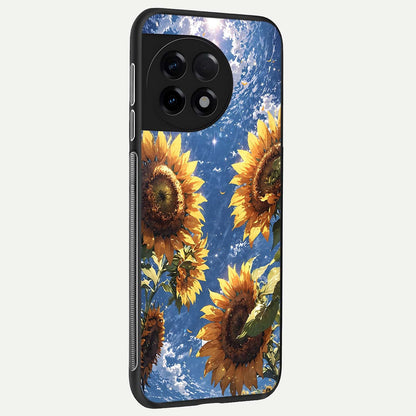  Heavenly Sunflower Rise back cover For OnePlus 11R slim fit glass case with vibrant aesthetic design