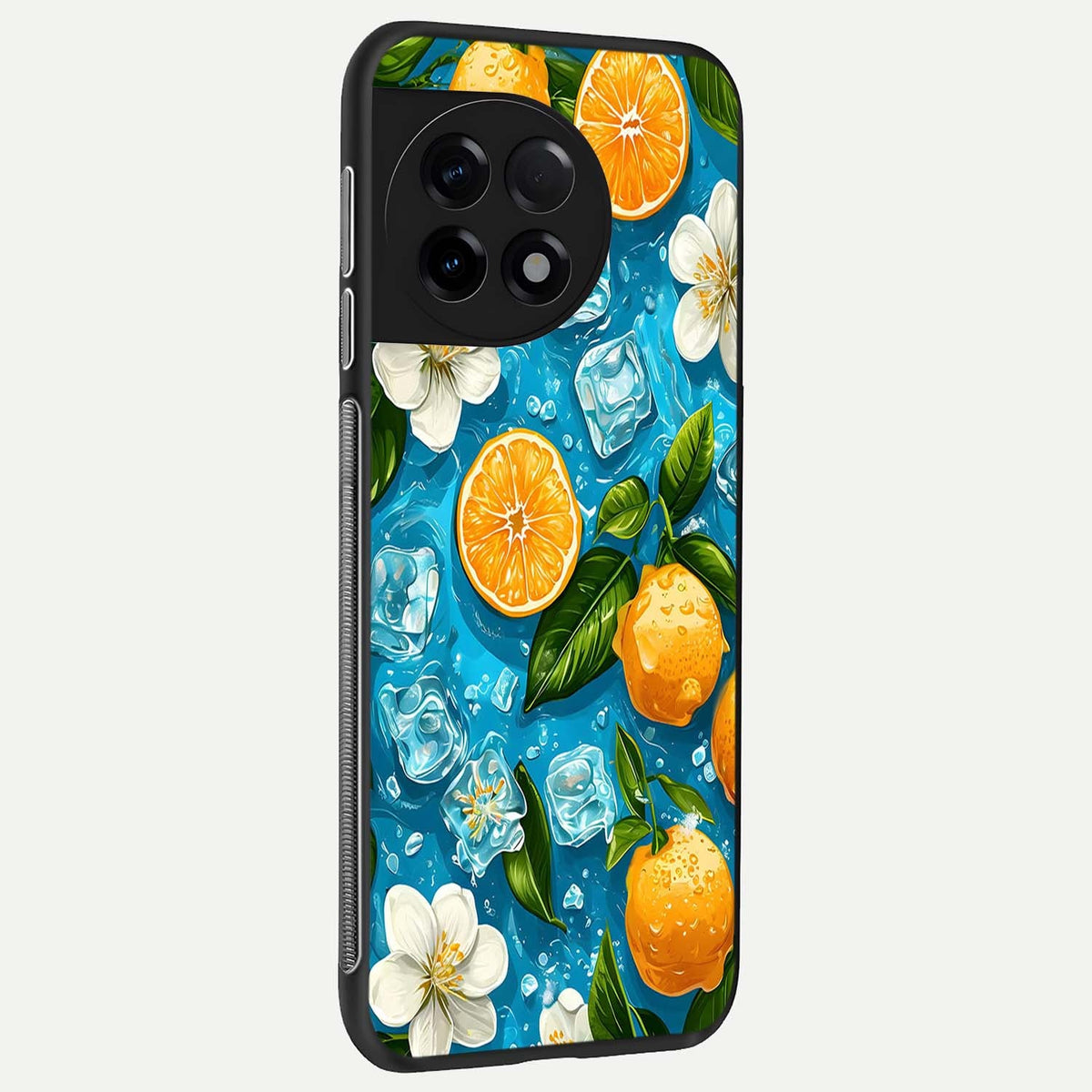  Ice Cube With Orange back cover For OnePlus 11R slim fit glass case with vibrant aesthetic design