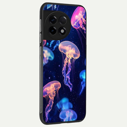  Jellyfish Pattern back cover For OnePlus 11R slim fit glass case with vibrant aesthetic design