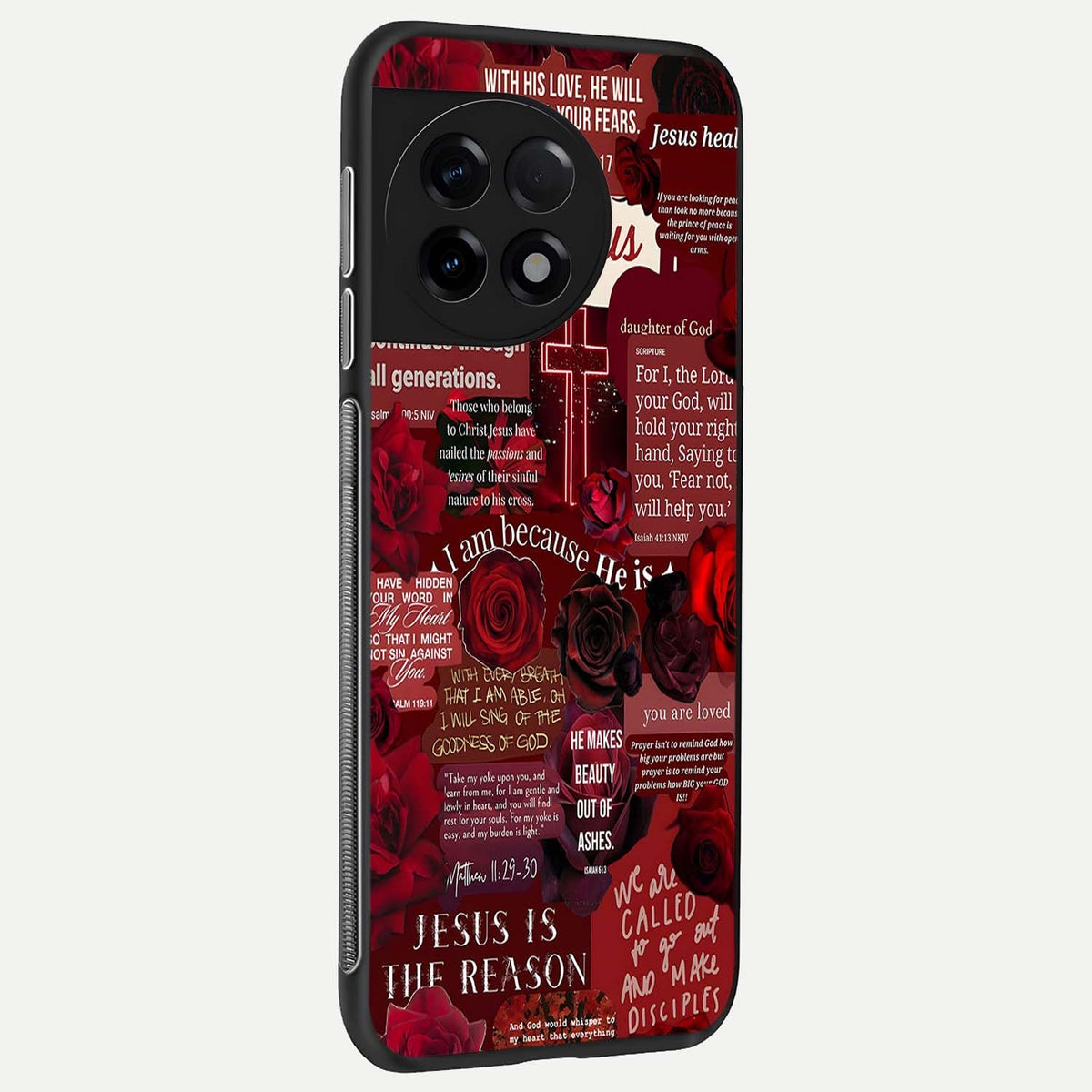  Jesus Love Heals back cover For OnePlus 11R slim fit glass case with vibrant aesthetic design