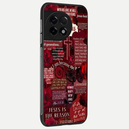  Jesus Love Heals back cover For OnePlus 11R slim fit glass case with vibrant aesthetic design