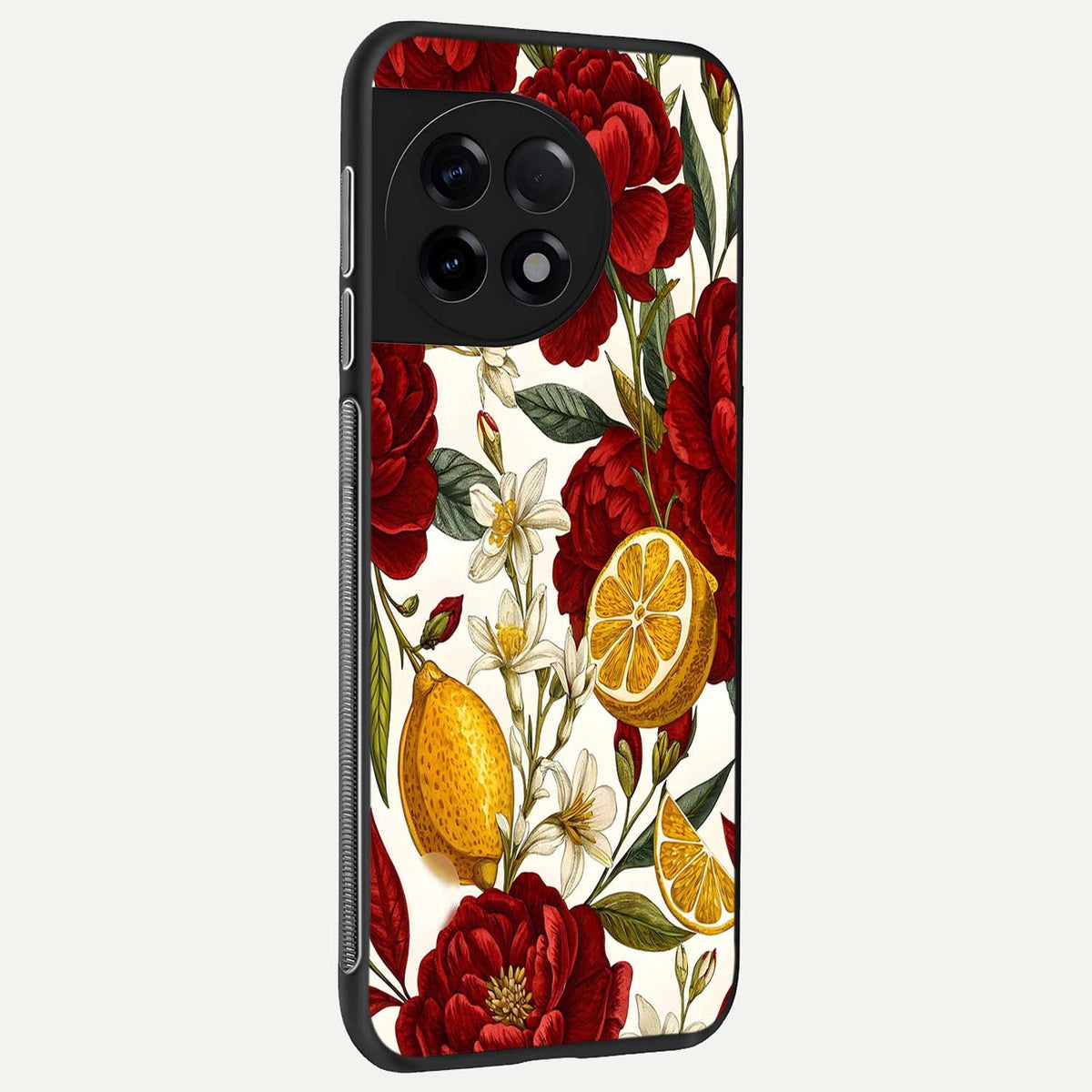  Lemon Rose Charm back cover For OnePlus 11R slim fit glass case with vibrant aesthetic design