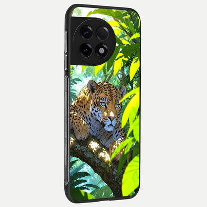  Leopard in Jungle back cover For OnePlus 11R slim fit glass case with vibrant aesthetic design