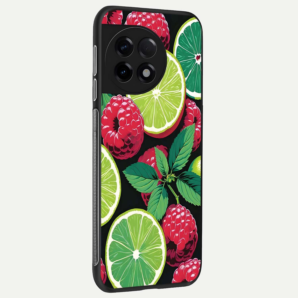  Lime and Raspberry Pattern back cover For OnePlus 11R slim fit glass case with vibrant aesthetic design