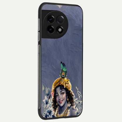  Lord Krishna back cover For OnePlus 11R slim fit glass case with vibrant aesthetic design