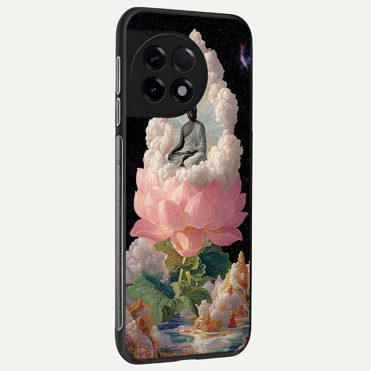  Lotus Divine Peace back cover For OnePlus 11R slim fit glass case with vibrant aesthetic design