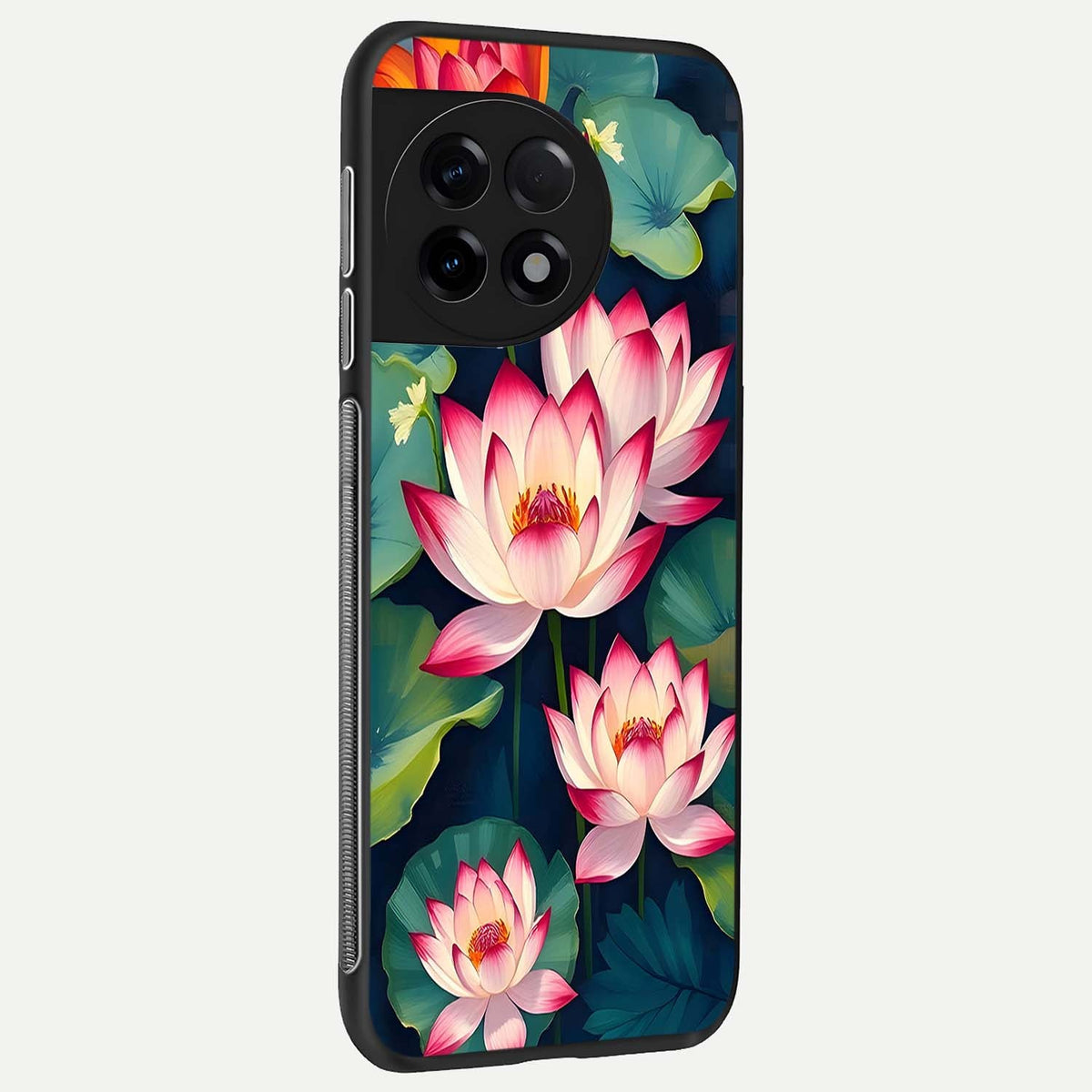  Lotus Dream Serenity back cover For OnePlus 11R slim fit glass case with vibrant aesthetic design