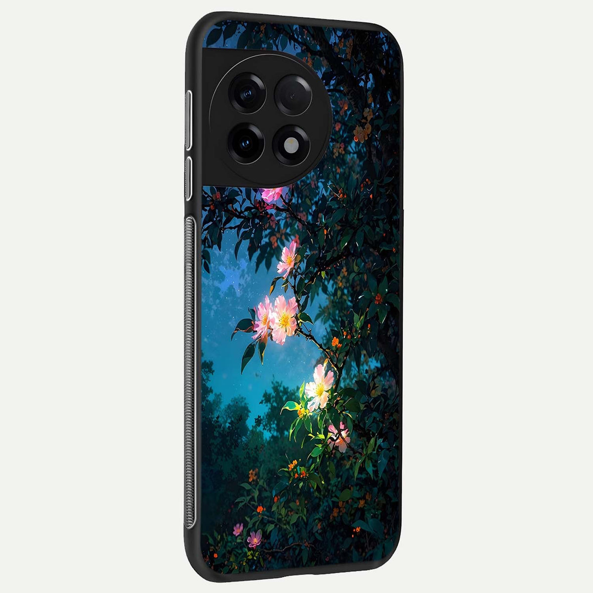  Midnight Bloom Glow back cover For OnePlus 11R slim fit glass case with vibrant aesthetic design