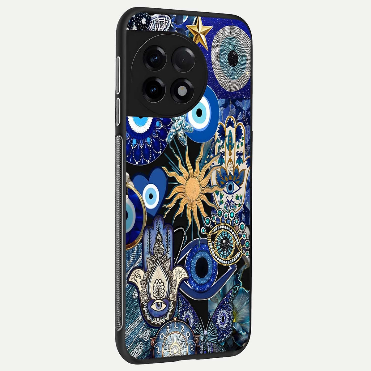  Mystic Blue Evil Eye back cover For OnePlus 11R slim fit glass case with vibrant aesthetic design