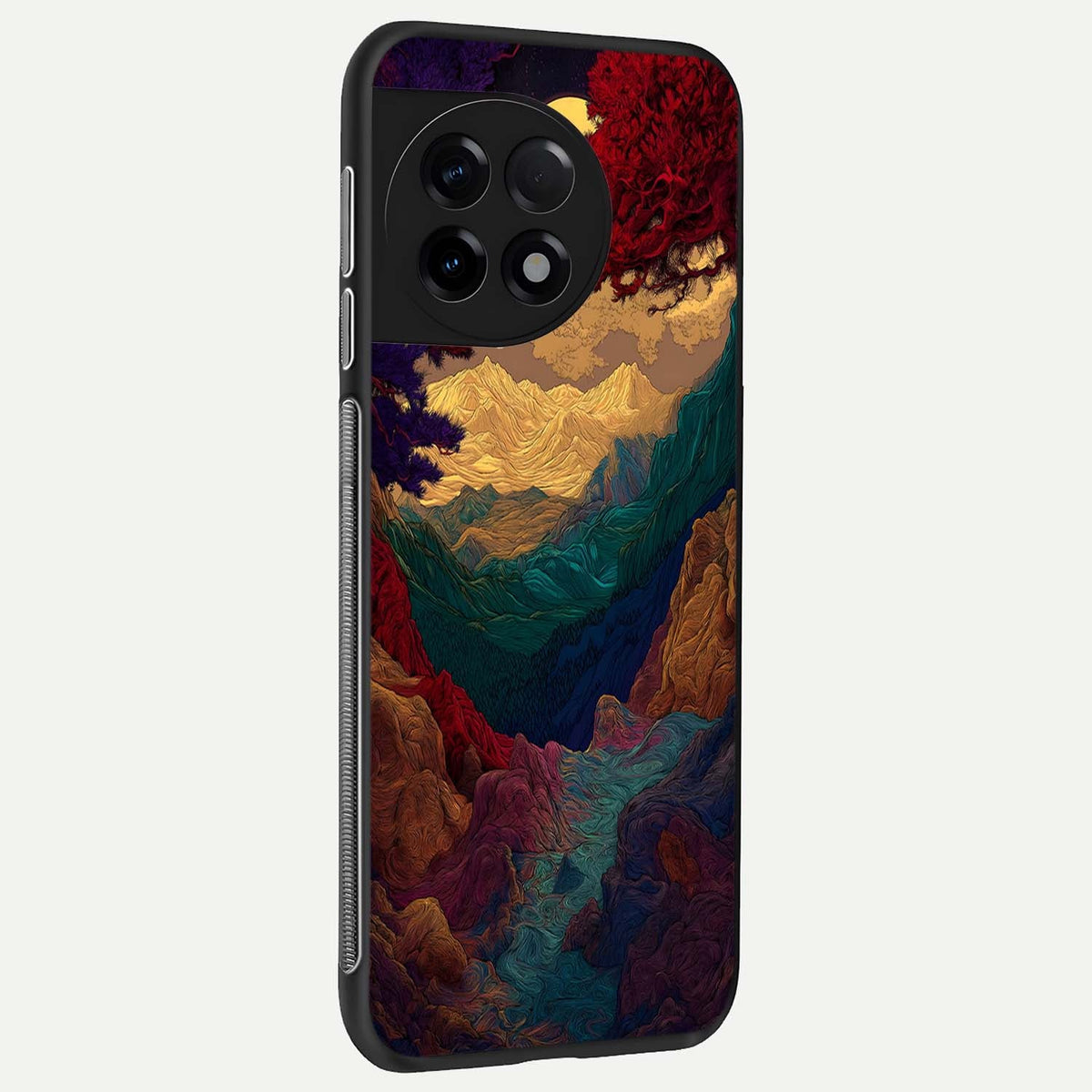  Mystic Valley Light back cover For OnePlus 11R slim fit glass case with vibrant aesthetic design