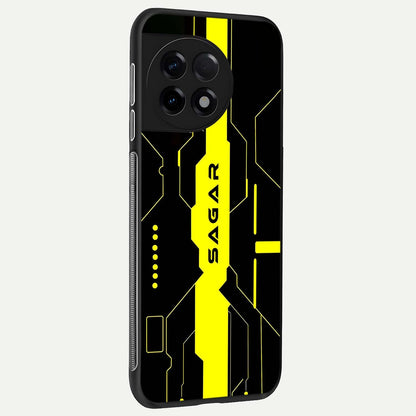  Neon CYBERPUNK Custom Name back cover For OnePlus 11R slim fit glass case with vibrant aesthetic design