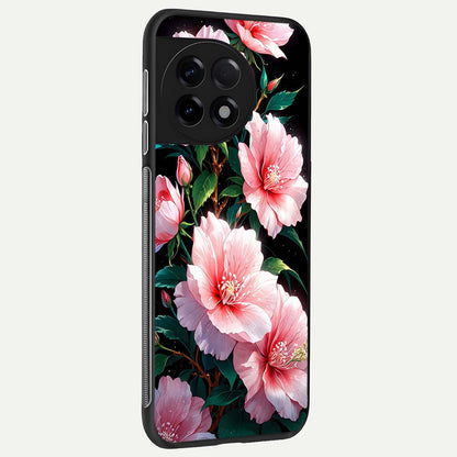  Peach Flower back cover For OnePlus 11R slim fit glass case with vibrant aesthetic design