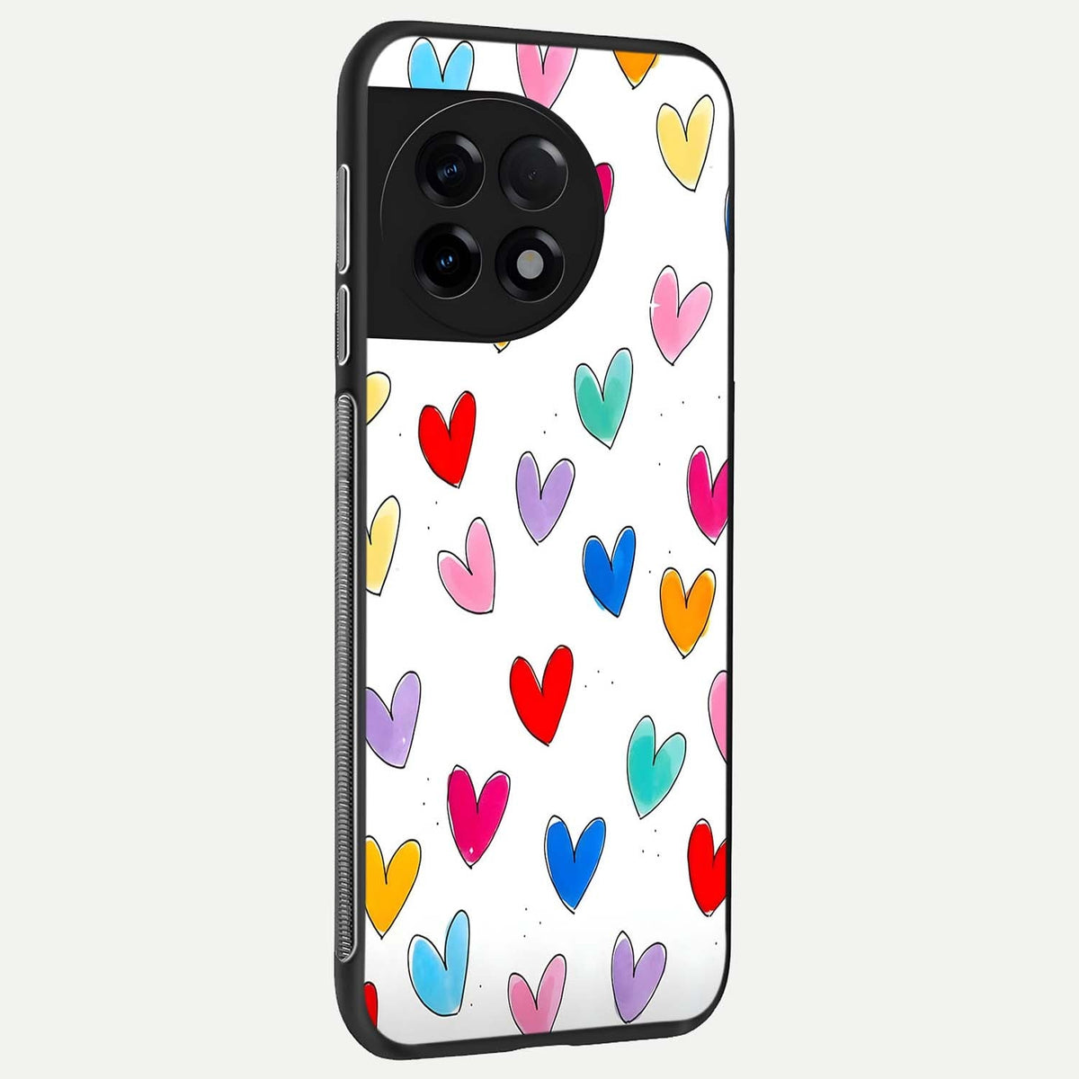  Playful Love Doodles back cover For OnePlus 11R slim fit glass case with vibrant aesthetic design