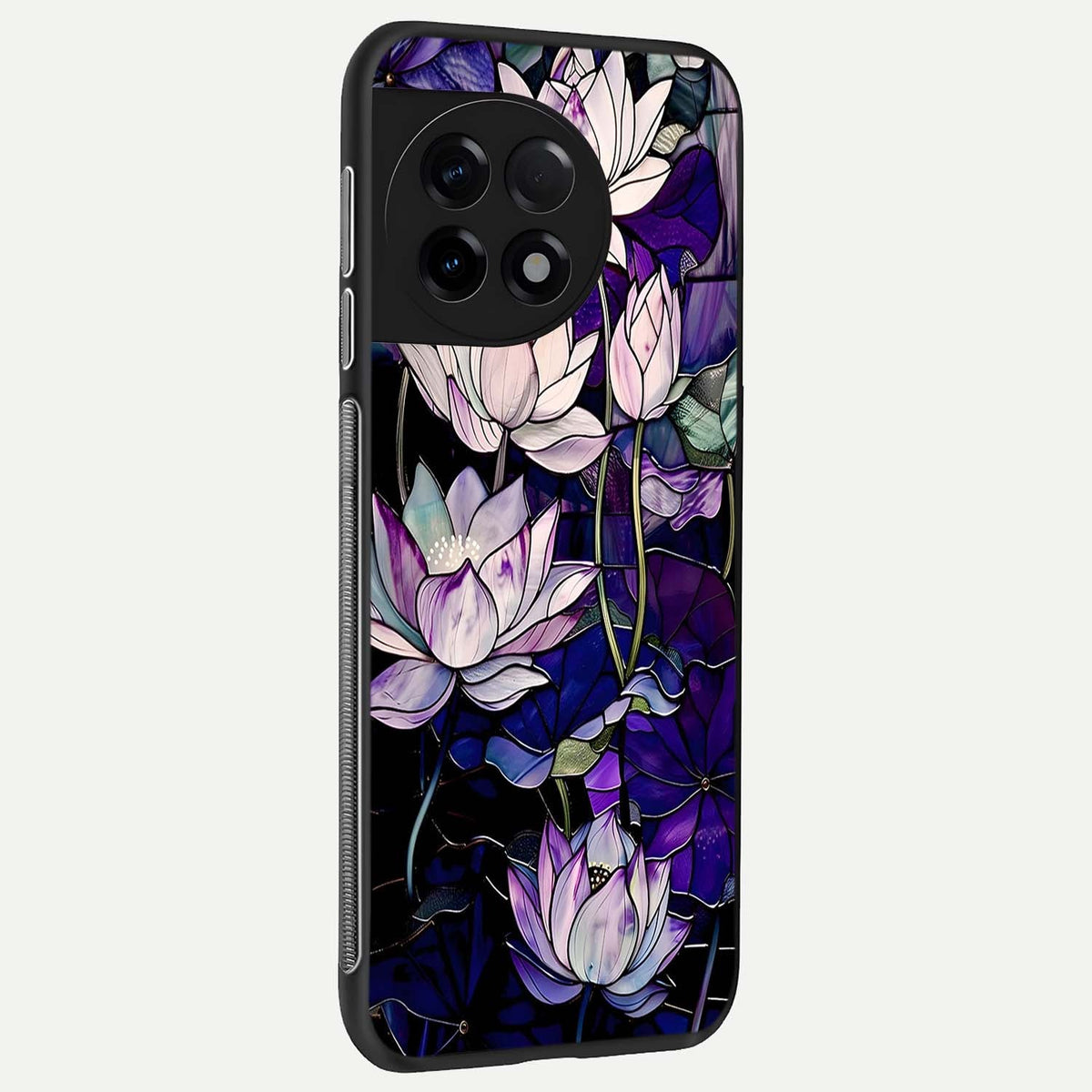  Purple Lotus Pattern back cover For OnePlus 11R slim fit glass case with vibrant aesthetic design