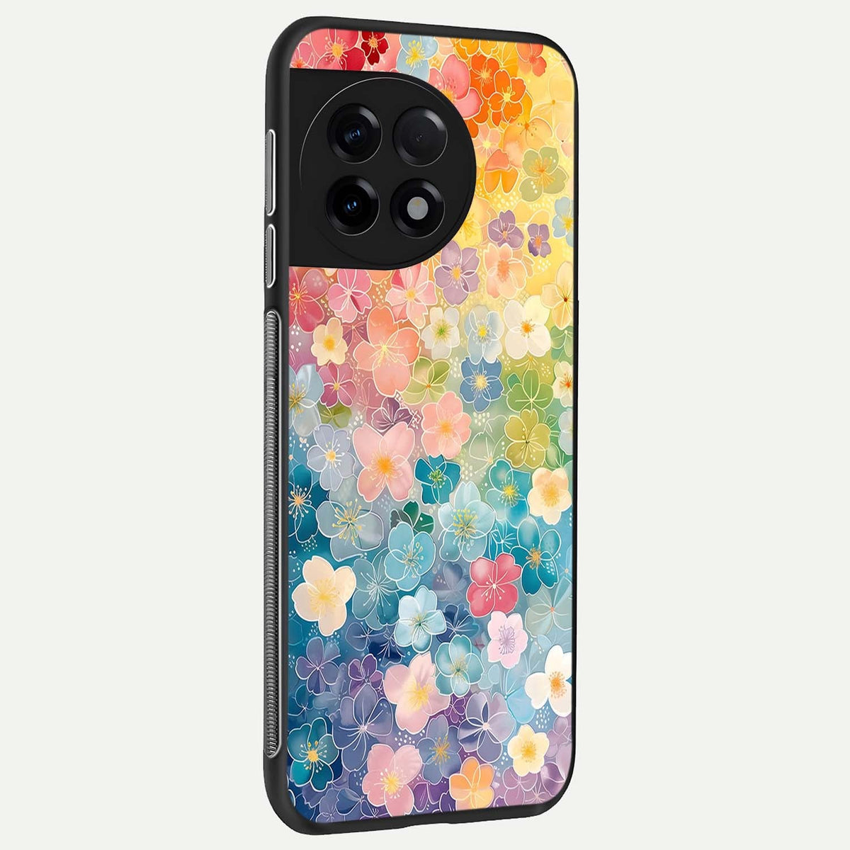  Rainbow Blossom Burst back cover For OnePlus 11R slim fit glass case with vibrant aesthetic design