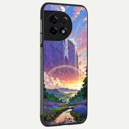  Rainbow Valley Dream back cover For OnePlus 11R slim fit glass case with vibrant aesthetic design
