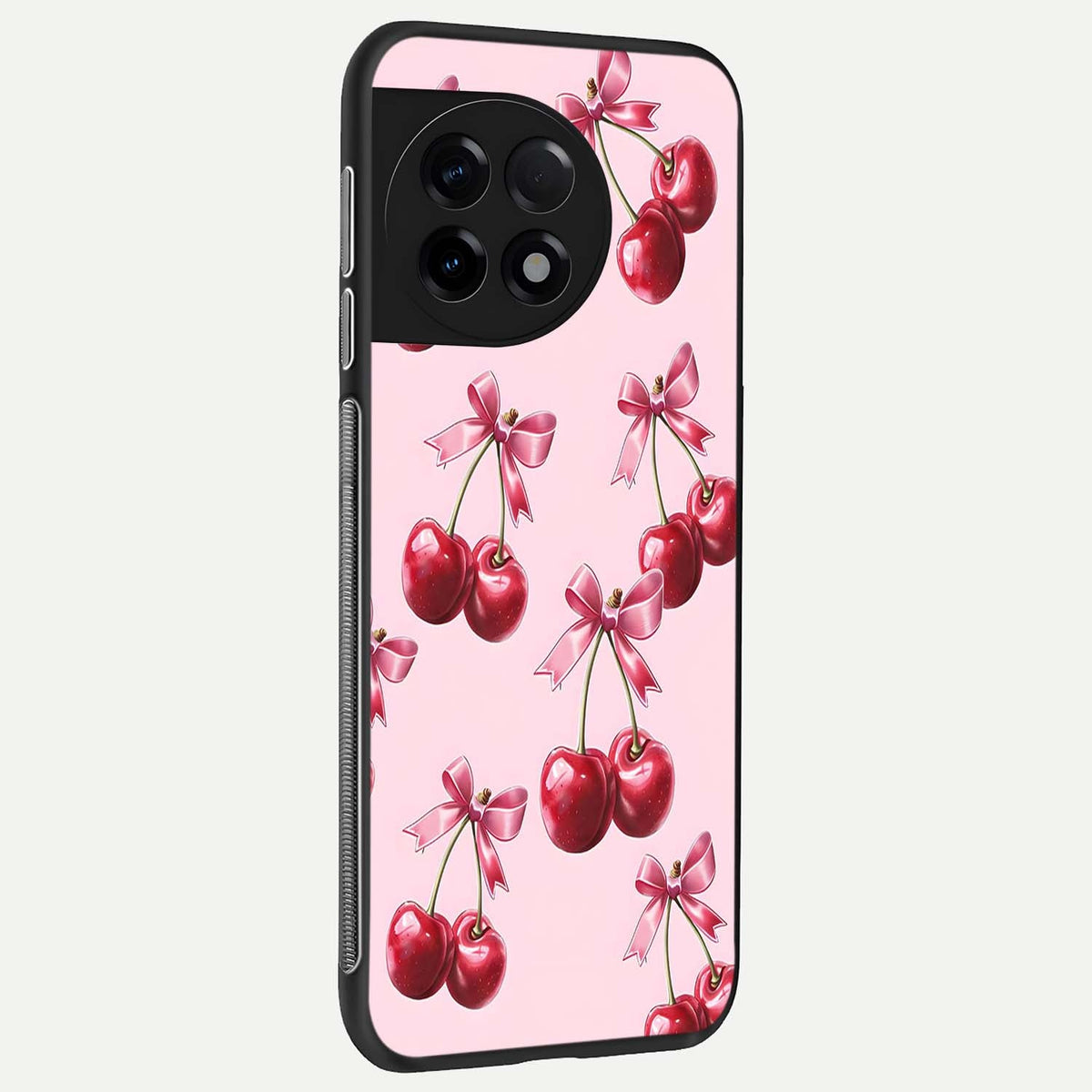  Red Cherries Pattern back cover For OnePlus 11R slim fit glass case with vibrant aesthetic design