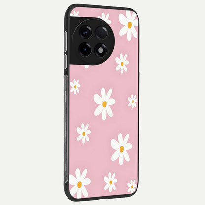  Soft Daisy Bliss back cover For OnePlus 11R slim fit glass case with vibrant aesthetic design
