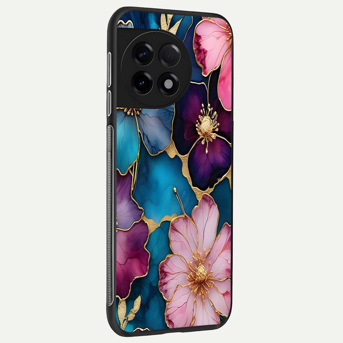  Sparkle Floral back cover For OnePlus 11R slim fit glass case with vibrant aesthetic design