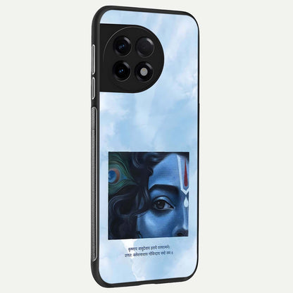  Spiritual Krishna back cover For OnePlus 11R slim fit glass case with vibrant aesthetic design