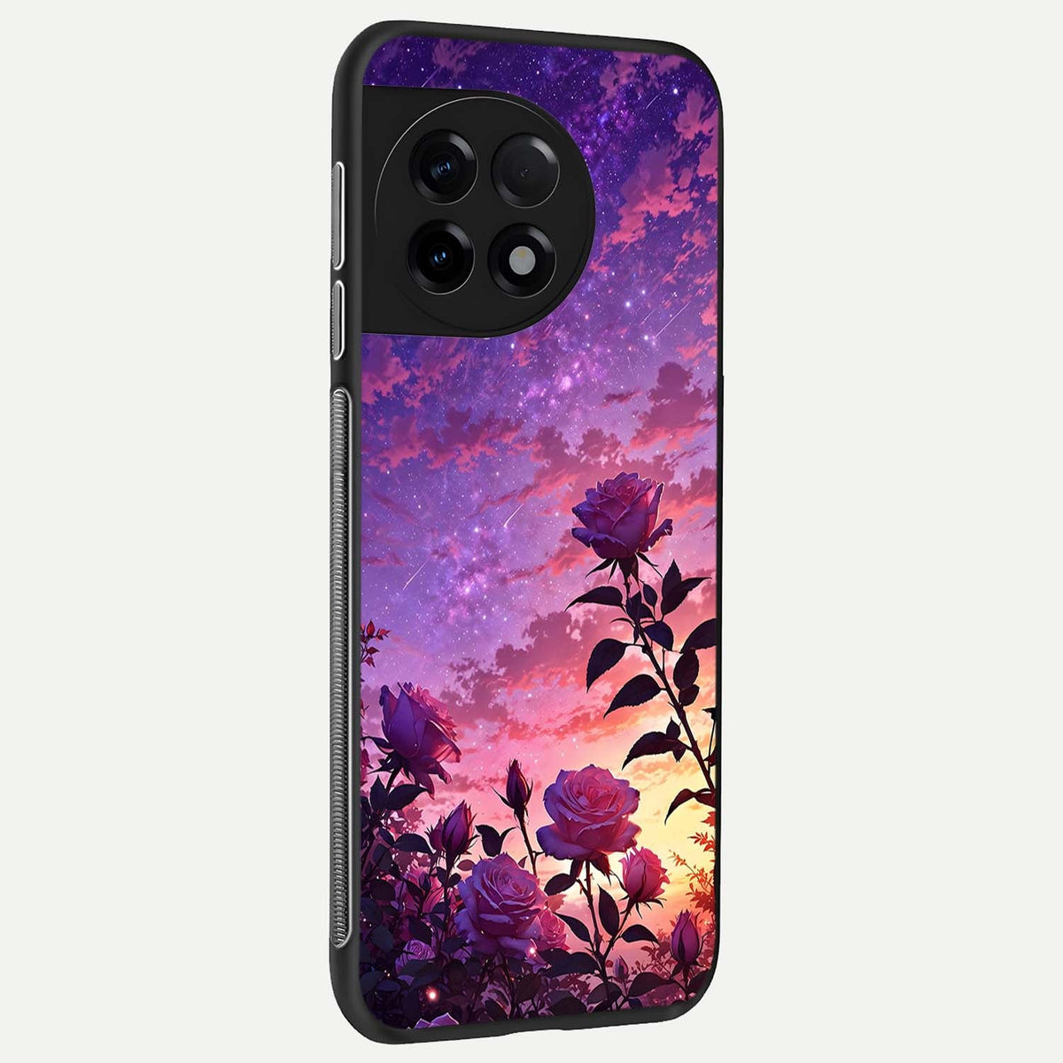  Starlit Rose Twilight back cover For OnePlus 11R slim fit glass case with vibrant aesthetic design