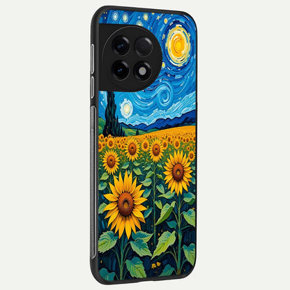  Starry Sunflower Dreams back cover For OnePlus 11R slim fit glass case with vibrant aesthetic design
