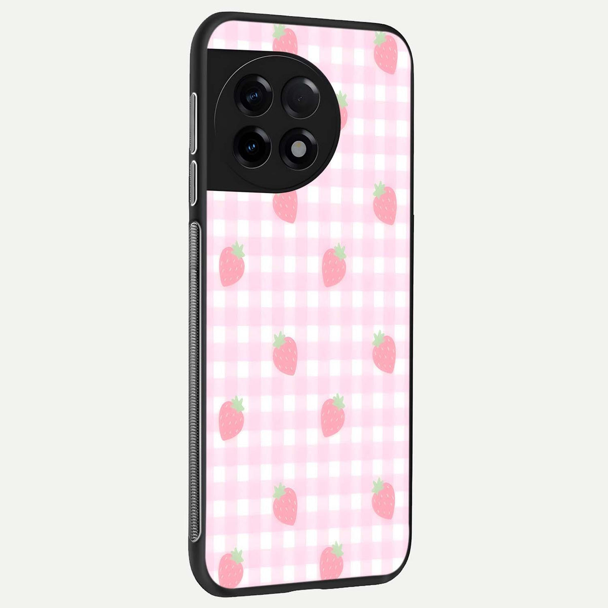 Strawberry Picnic Love back cover For OnePlus 11R slim fit glass case with vibrant aesthetic design