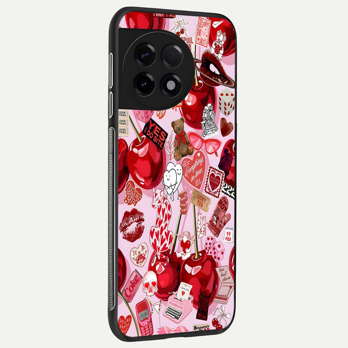  Sweet Cherry Chaos back cover For OnePlus 11R slim fit glass case with vibrant aesthetic design