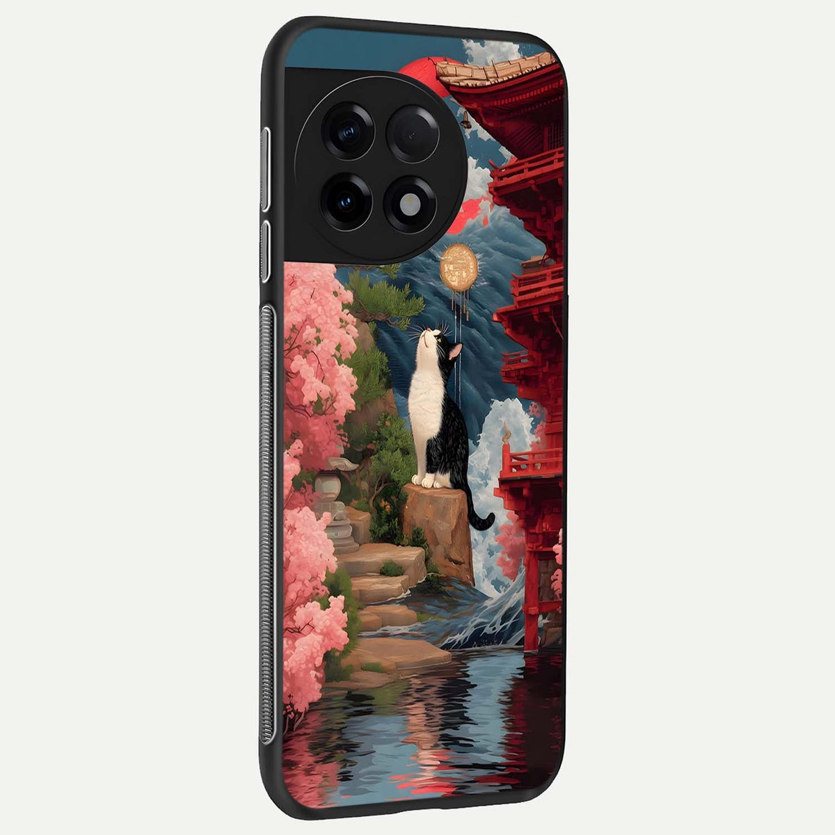  Temple Cat Scenery back cover For OnePlus 11R slim fit glass case with vibrant aesthetic design