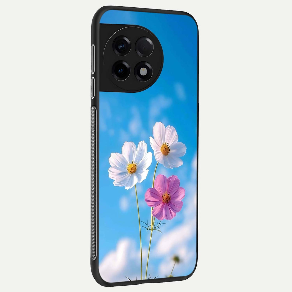  Tripple Flowers With Sky back cover For OnePlus 11R slim fit glass case with vibrant aesthetic design