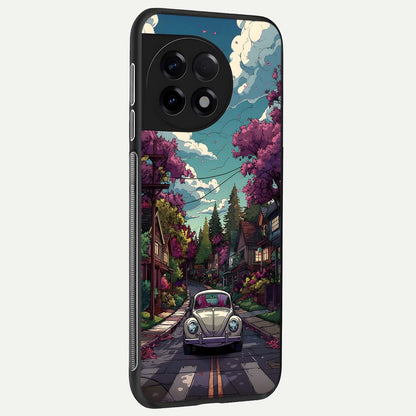  Vintage Street Drive back cover For OnePlus 11R slim fit glass case with vibrant aesthetic design