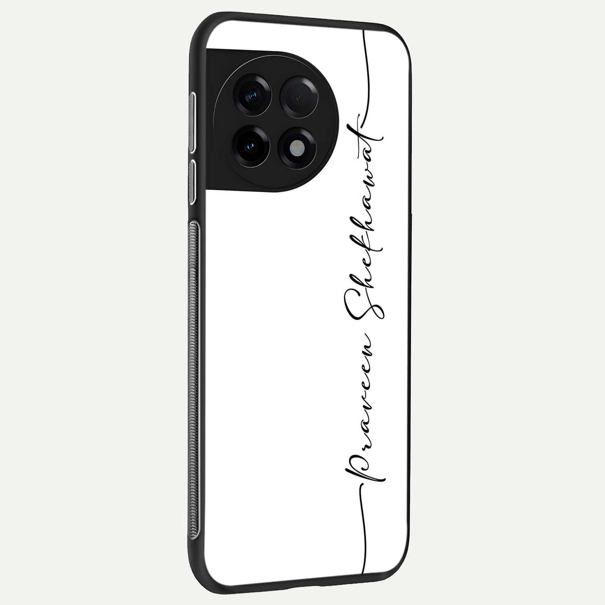  White Tune Custom Name back cover For OnePlus 11R slim fit personalized glass case with aesthetic design