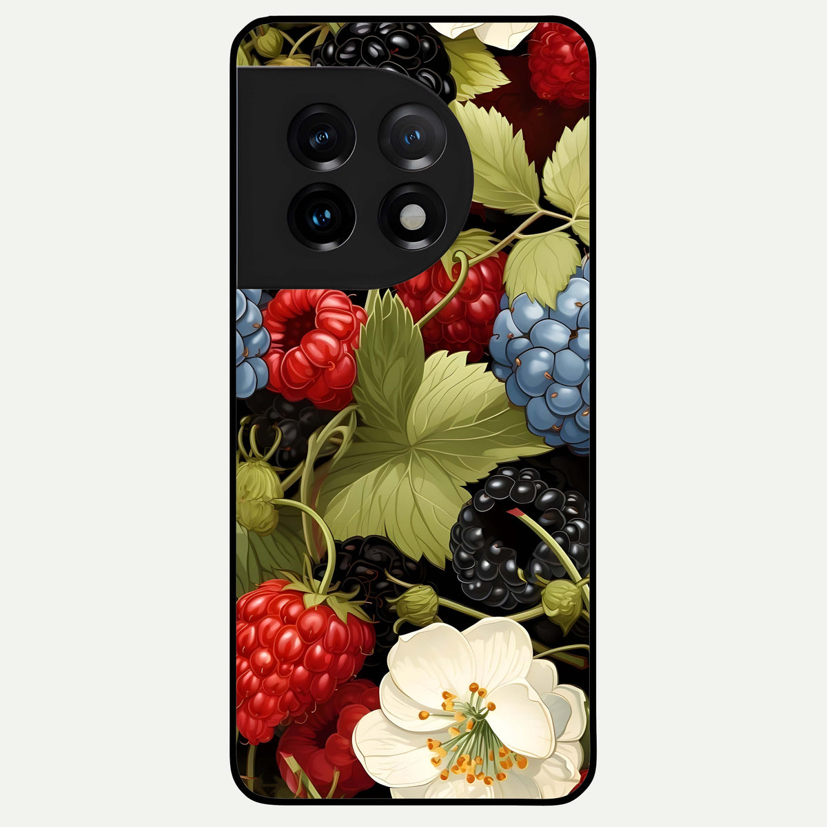  Berry Bloom Charm Glass Case For OnePlus 11 back cover – full design glossy printed glass finish